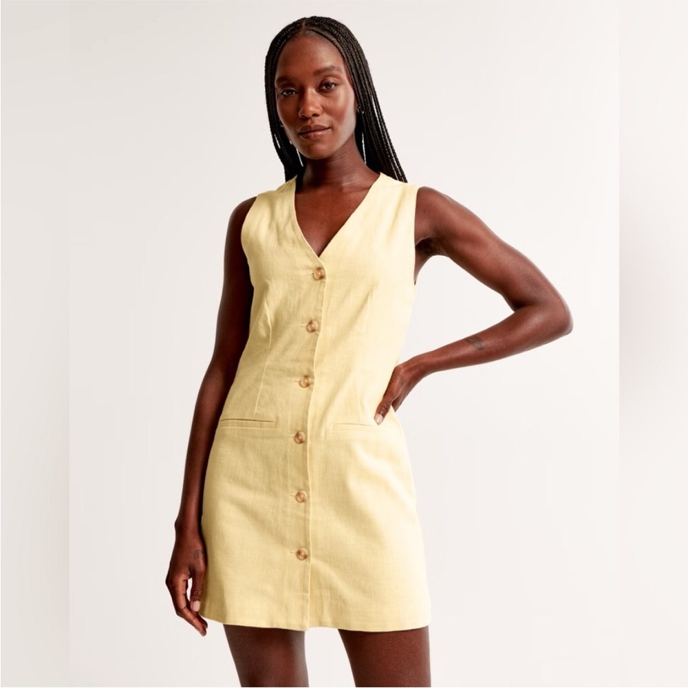 Abercrombie Fitch Mara light yellow linen cotton sleeveless button down dress ST